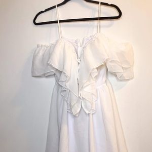 White ruffle lace up front dress small